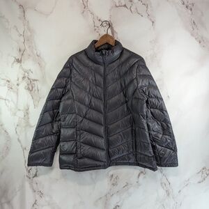Calvin Klein Down Jacket Women XL Gray Coat Puffer Insulated Quilted Packable